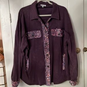 NWOT White Birch Purple Sequin Trim Shacket XL